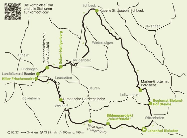 Karte Biohof-Genuss-Radtour Deggenhausertal