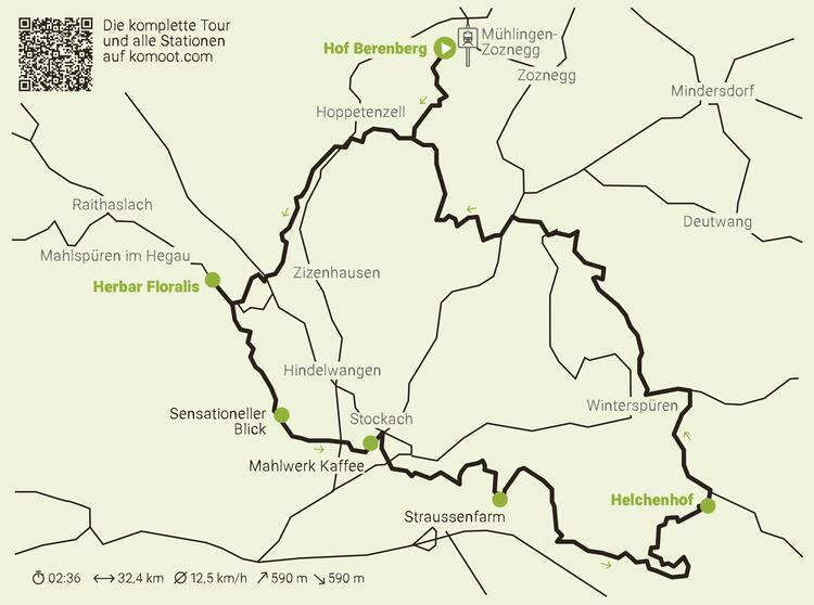 Karte Biohof-Genuss-Radtour Mühlingen