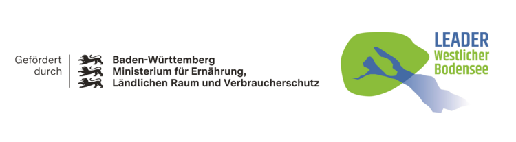Logo Baden-Württemberg Ministerium für Ernährung, ländlicher Raum und Verbraucherschutz und Logo Leader Westlicher Bodensee