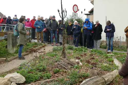 Zwischenstopp an der von Bürger:innen gestaltete und gepflegte Biodiversitätsfläche an der Kander in Binzen.